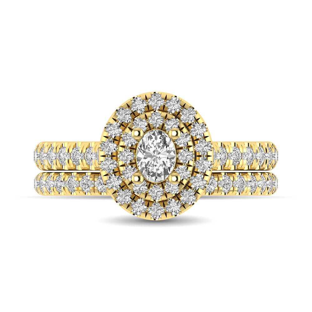 Diamond Classic Shank Double Halo Bridal Ring 1 Ct.tw Oval Cut in 14K Yellow Gold
