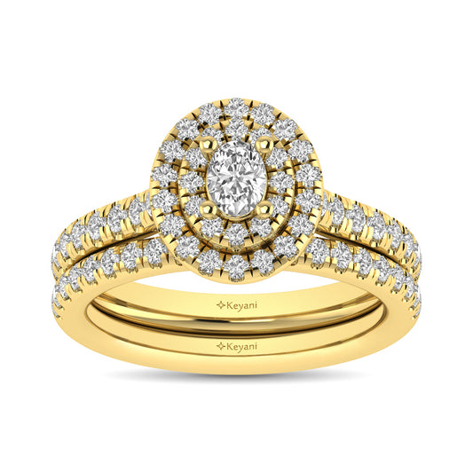 Diamond Classic Shank Double Halo Bridal Ring 1 Ct.tw Oval Cut in 14K Yellow Gold