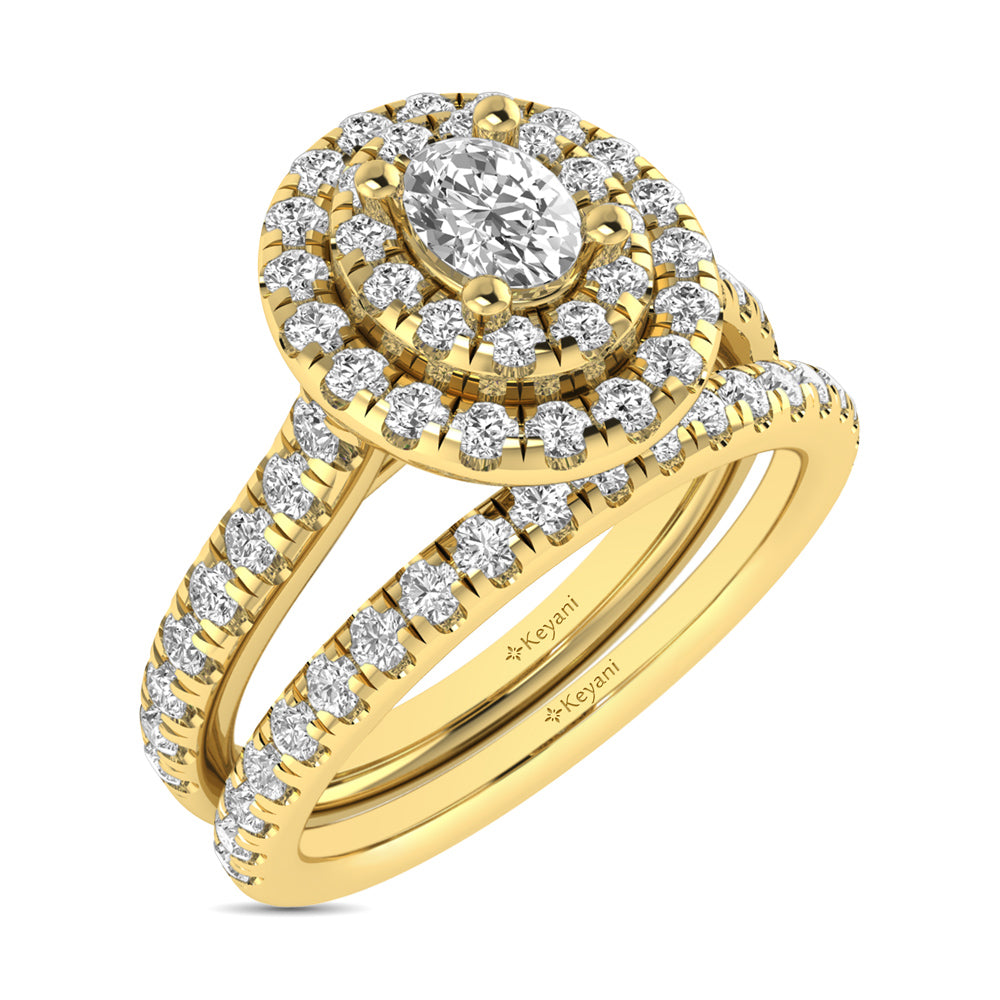 Diamond Classic Shank Double Halo Bridal Ring 1 Ct.tw Oval Cut in 14K Yellow Gold