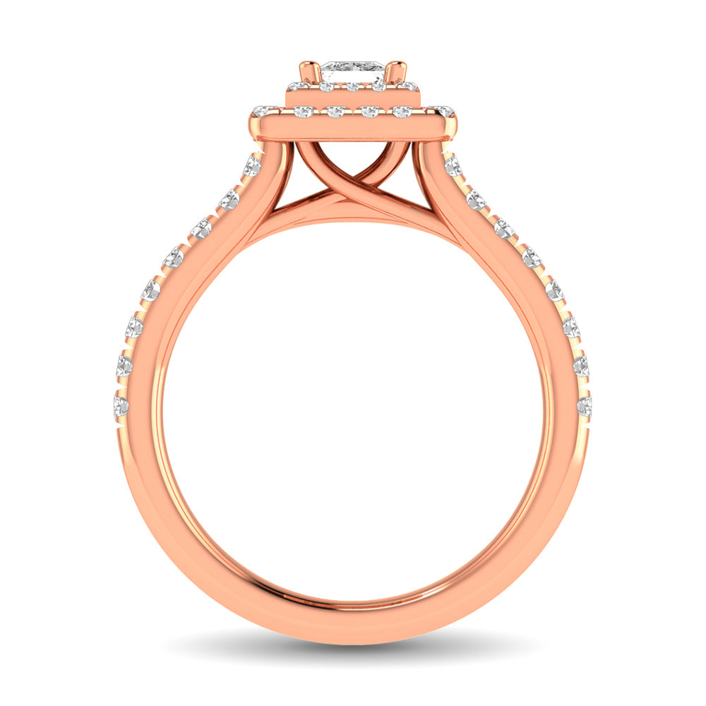 Diamond Classic Shank Double Halo Bridal Ring 1 Ct.tw Princess Cut in 14K Rose Gold