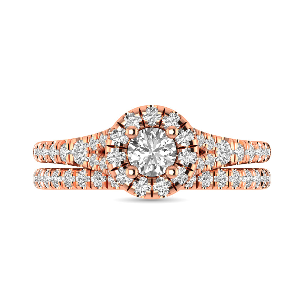 Diamond  Split Shank Single Halo Bridal Ring 1 Ct.tw Round Cut in 14K Rose Gold