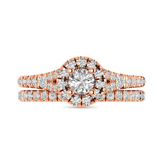 Diamond  Split Shank Single Halo Bridal Ring 1 Ct.tw Round Cut in 14K Rose Gold