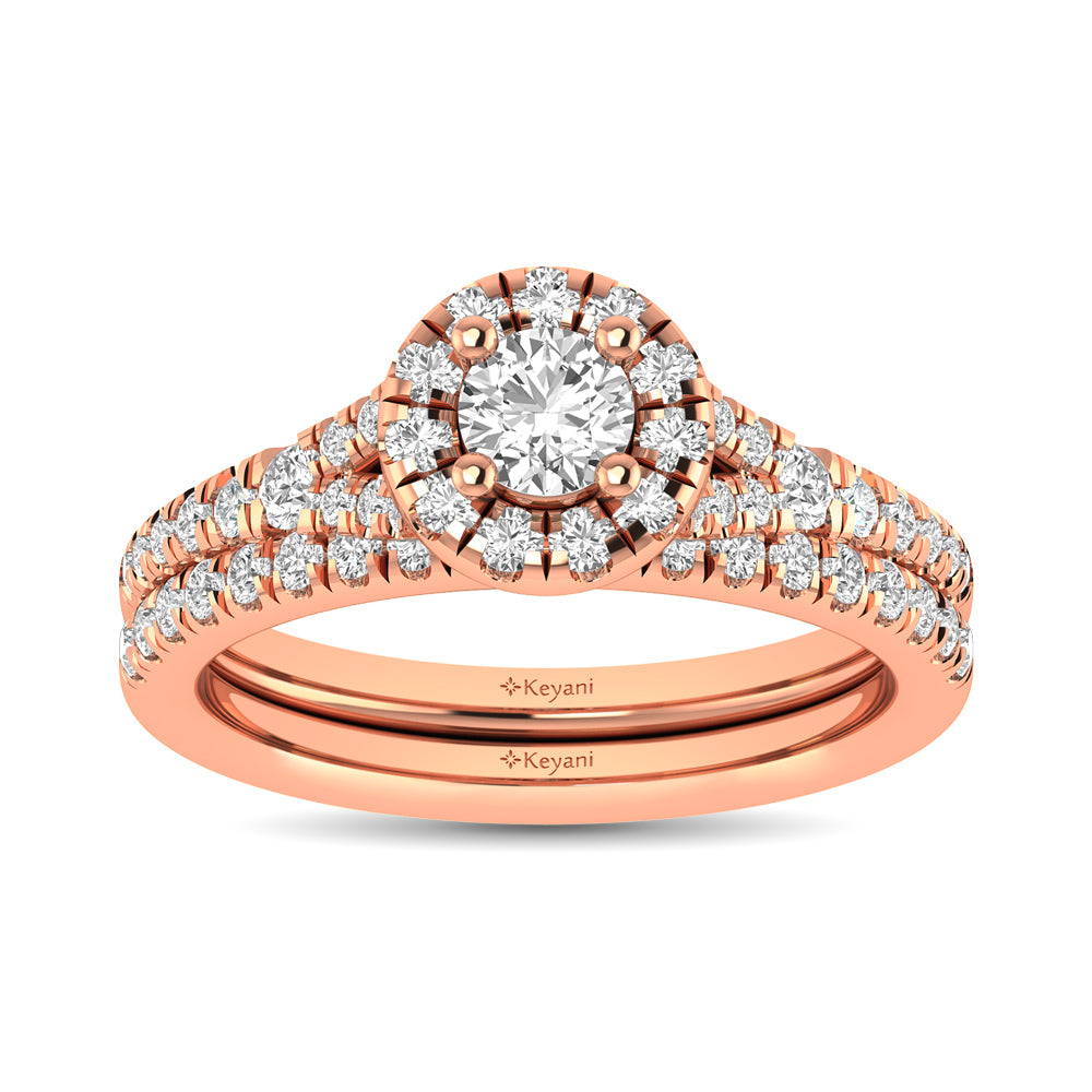 Diamond  Split Shank Single Halo Bridal Ring 1 Ct.tw Round Cut in 14K Rose Gold