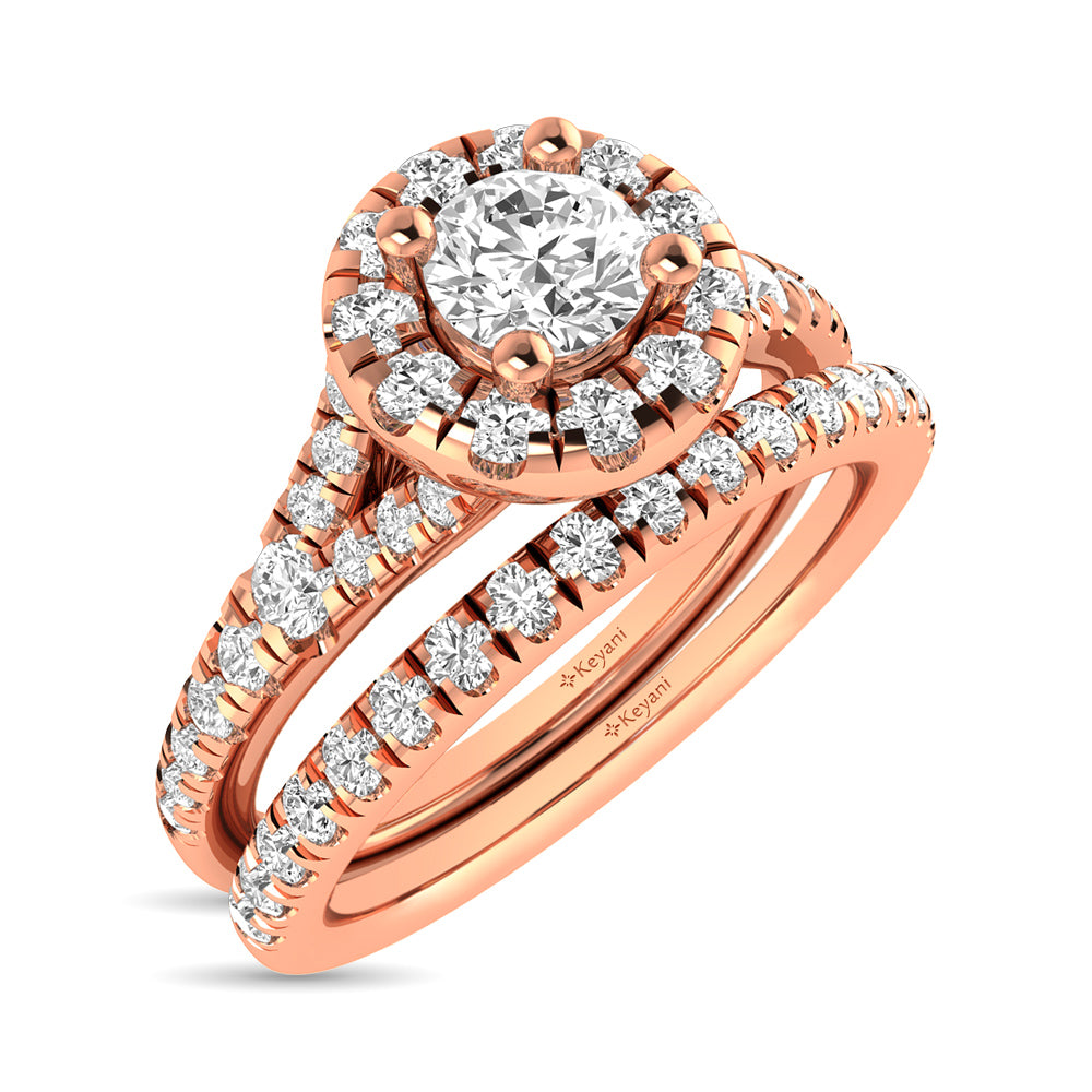 Diamond  Split Shank Single Halo Bridal Ring 1 Ct.tw Round Cut in 14K Rose Gold
