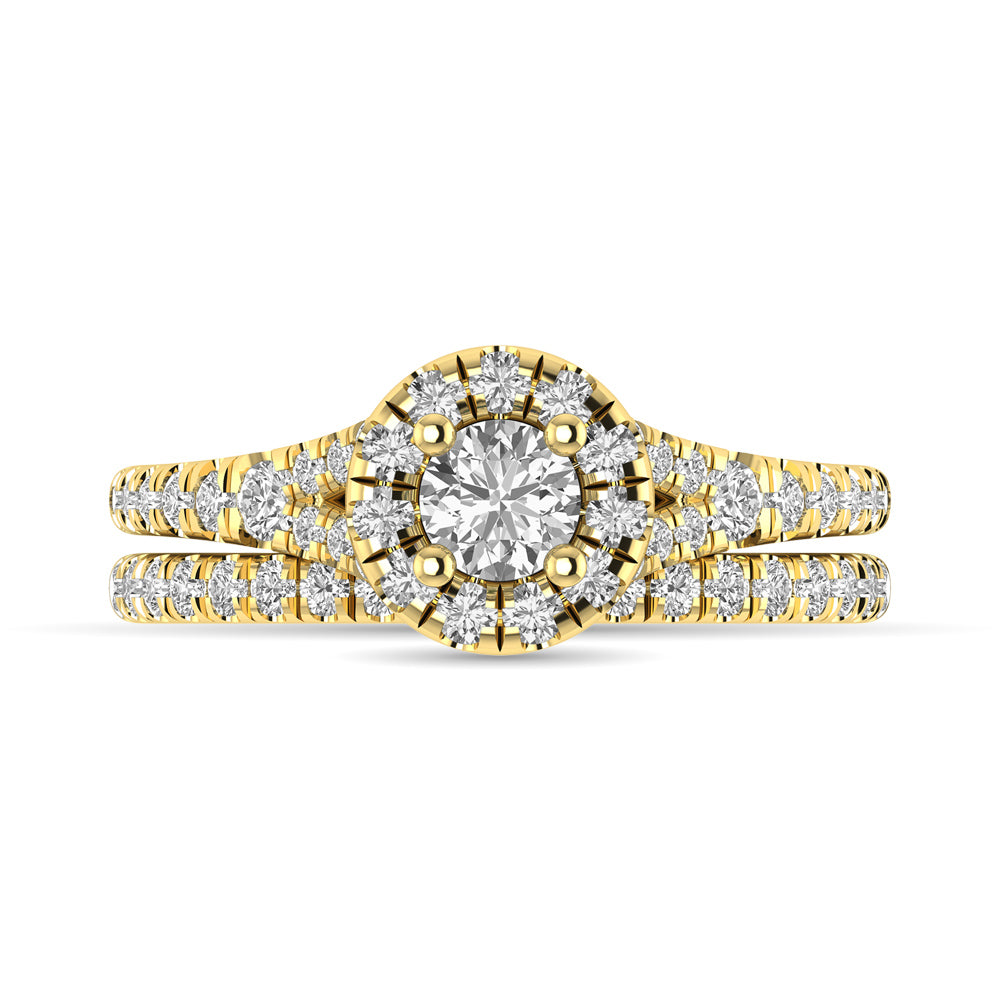 Diamond  Split Shank Single Halo Bridal Ring 1 Ct.tw Round Cut in 14K Yellow Gold