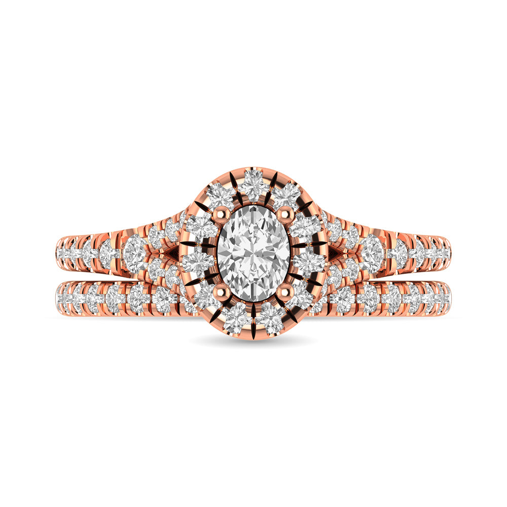 Diamond  Split Shank Single Halo Bridal Ring 1 Ct.tw Oval Cut in 14K Rose Gold