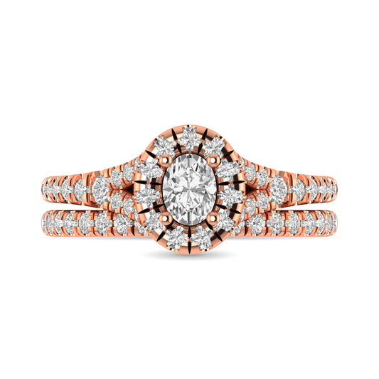 Diamond  Split Shank Single Halo Bridal Ring 1 Ct.tw Oval Cut in 14K Rose Gold