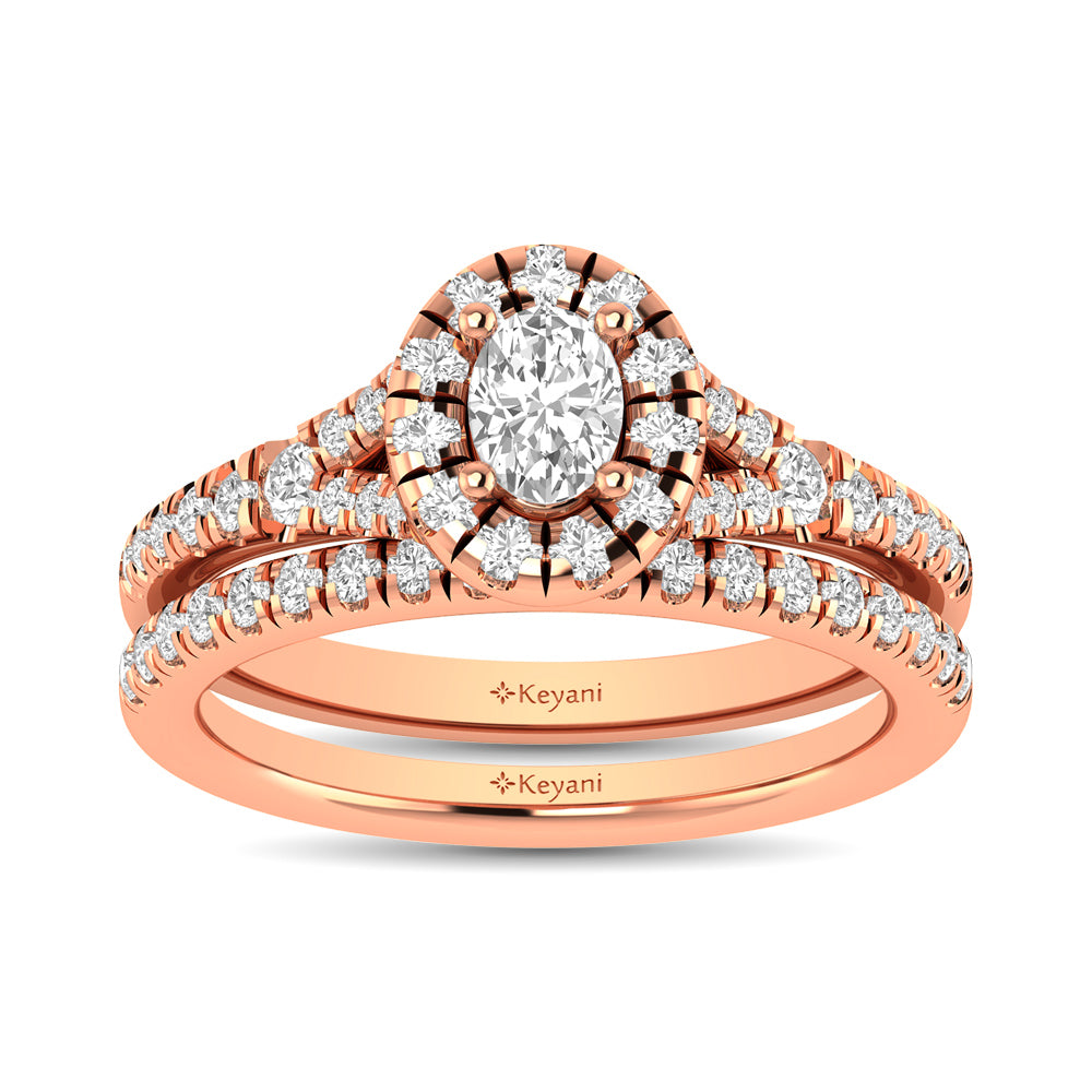 Diamond  Split Shank Single Halo Bridal Ring 1 Ct.tw Oval Cut in 14K Rose Gold