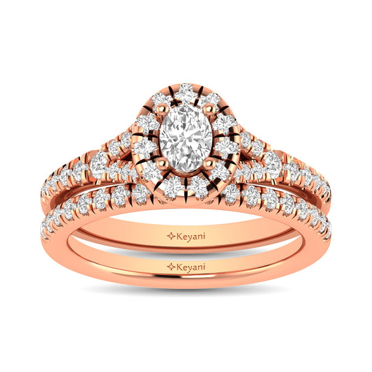 Diamond  Split Shank Single Halo Bridal Ring 1 Ct.tw Oval Cut in 14K Rose Gold