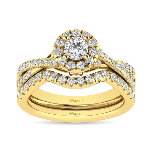 Diamond  Twist Shank Single Halo Bridal Ring 1 Ct.tw Round Cut in 14K Yellow Gold