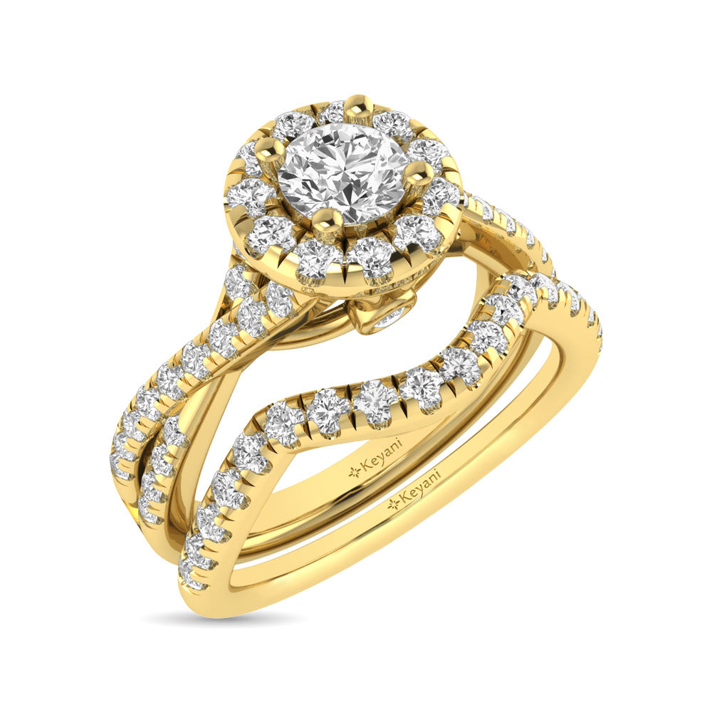 Diamond  Twist Shank Single Halo Bridal Ring 1 Ct.tw Round Cut in 14K Yellow Gold