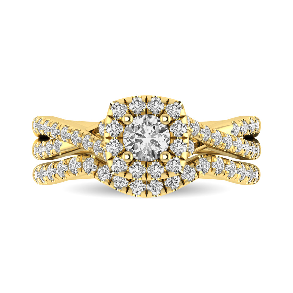 Diamond  Twist Shank Single Halo Bridal Ring 1 Ct.tw Round Cut in 14K Yellow Gold