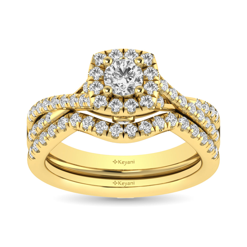 Diamond  Twist Shank Single Halo Bridal Ring 1 Ct.tw Round Cut in 14K Yellow Gold