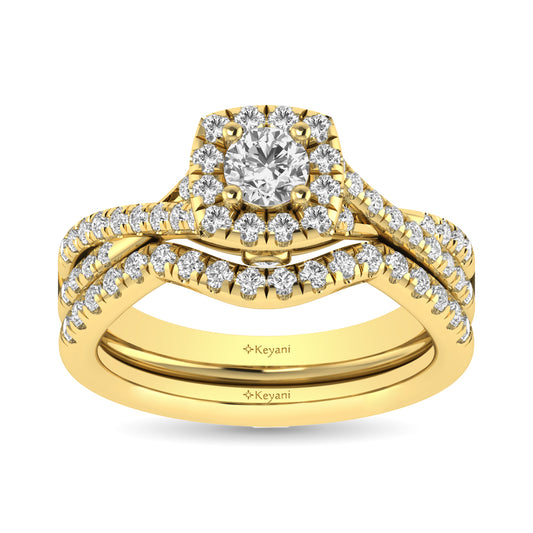 Diamond  Twist Shank Single Halo Bridal Ring 1 Ct.tw Round Cut in 14K Yellow Gold