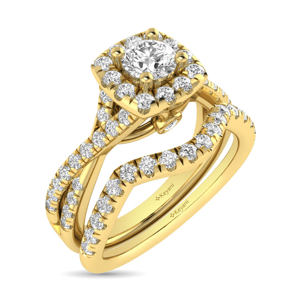 Diamond  Twist Shank Single Halo Bridal Ring 1 Ct.tw Round Cut in 14K Yellow Gold