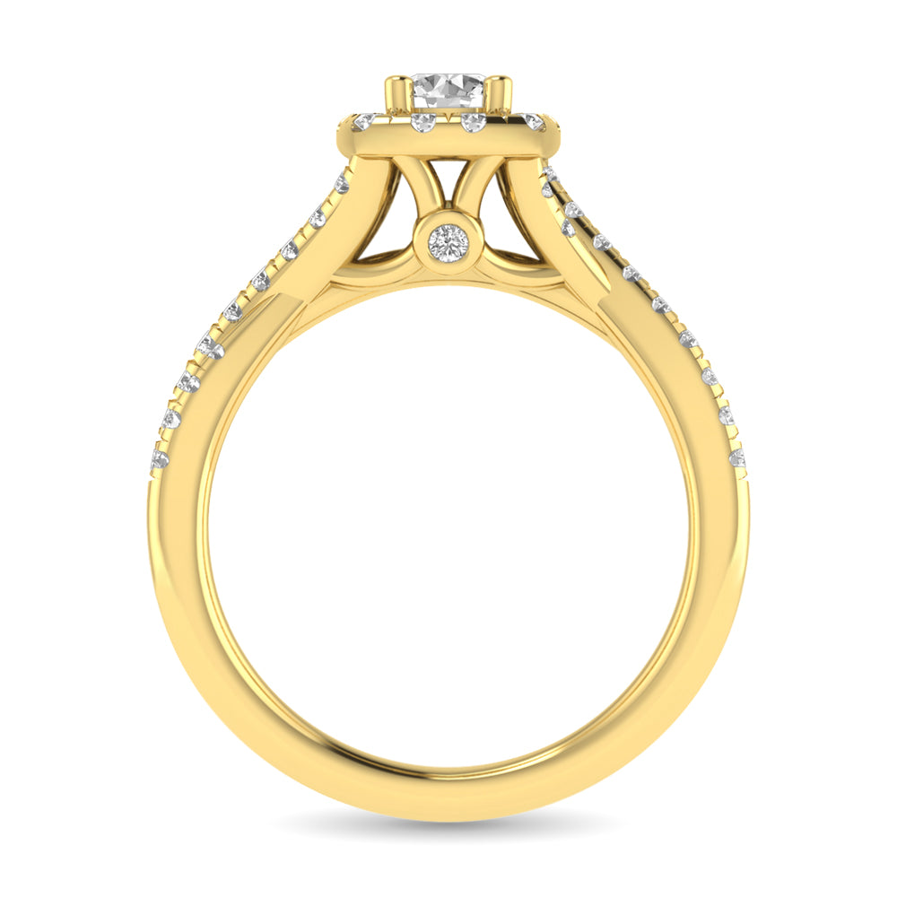 Diamond  Twist Shank Single Halo Bridal Ring 1 Ct.tw Round Cut in 14K Yellow Gold