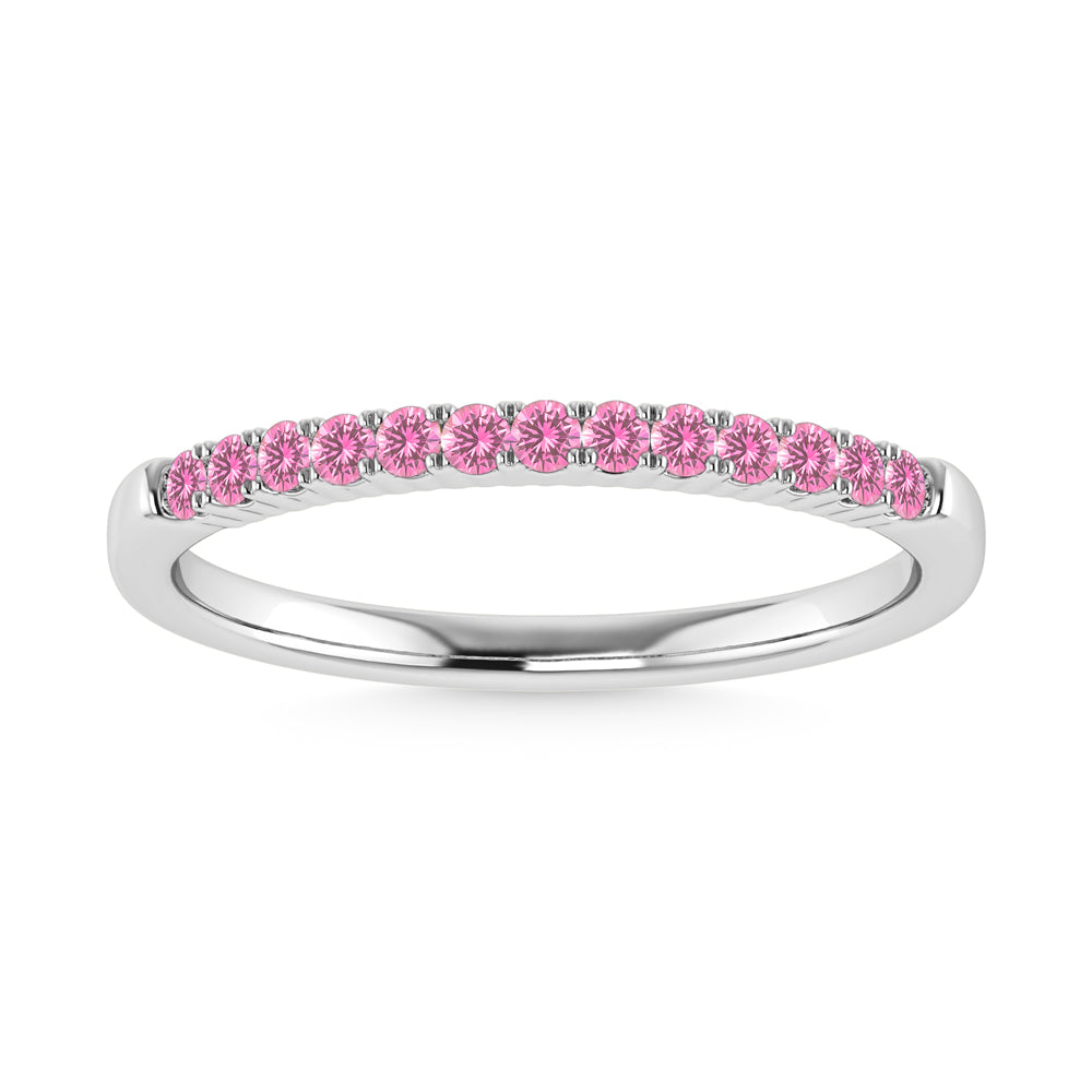 October Birthstone Pink Sapphire 1/5 Ct.Tw. Ladies Band in 10K White Gold
