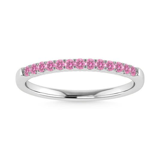 October Birthstone Pink Sapphire 1/5 Ct.Tw. Ladies Band in 10K White Gold