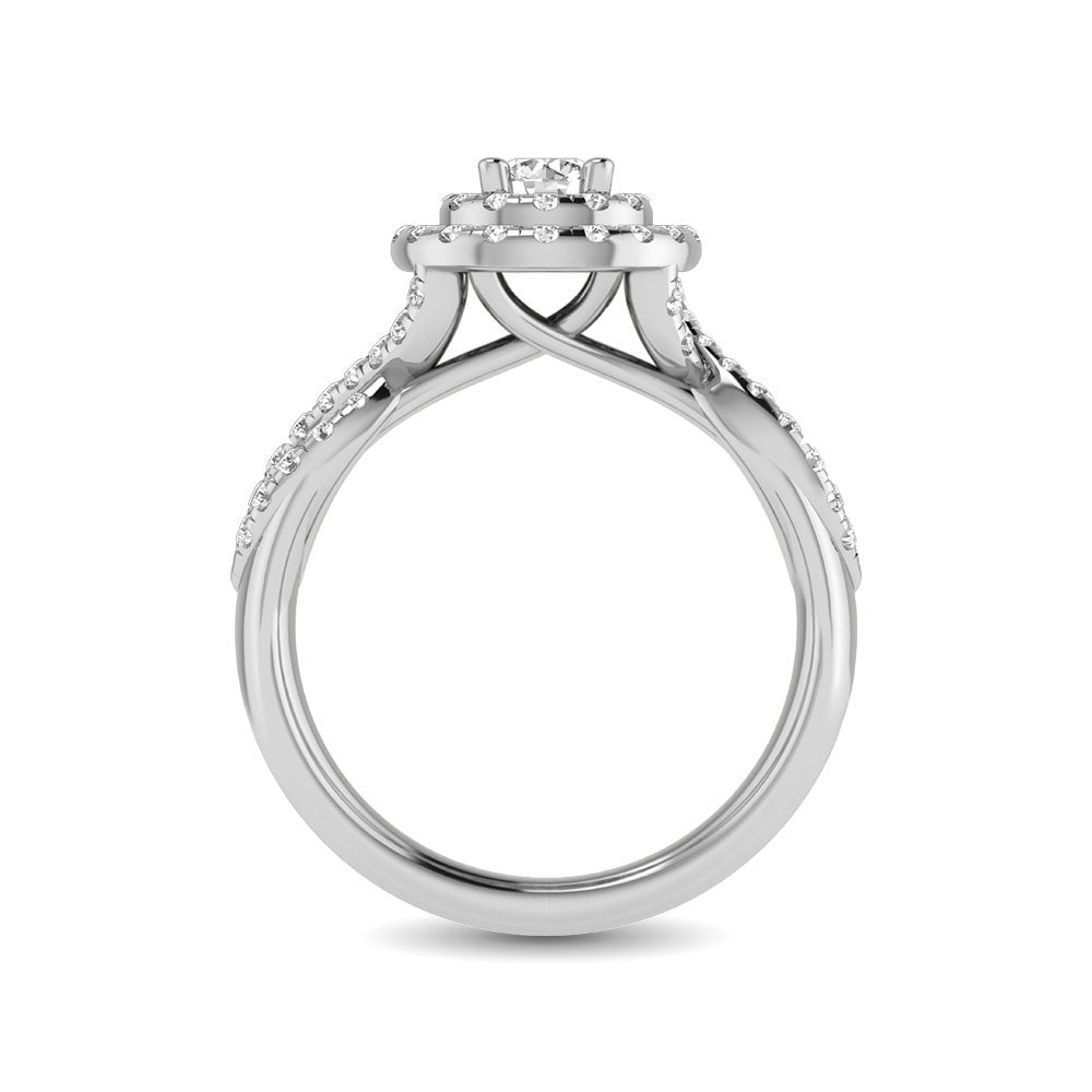 Diamond Twist Shank Double Halo Bridal Ring 3/4 Ct.tw Round Cut in 14K White Gold