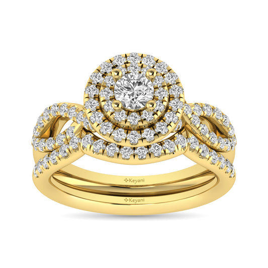 Diamond  Twist Shank Double Halo Bridal Ring 1 Ct.tw Round Cut in 14K Yellow Gold