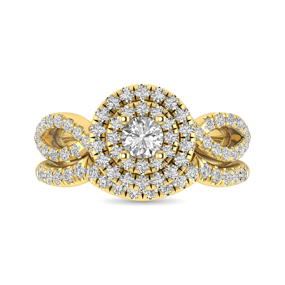 Diamond  Twist Shank Double Halo Bridal Ring 1 Ct.tw Round Cut in 14K Yellow Gold