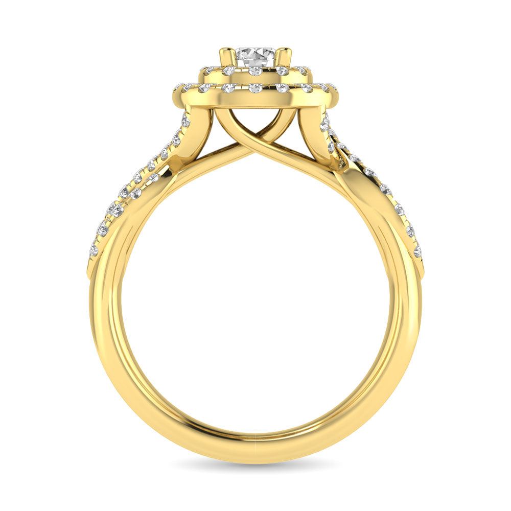 Diamond  Twist Shank Double Halo Bridal Ring 1 Ct.tw Round Cut in 14K Yellow Gold