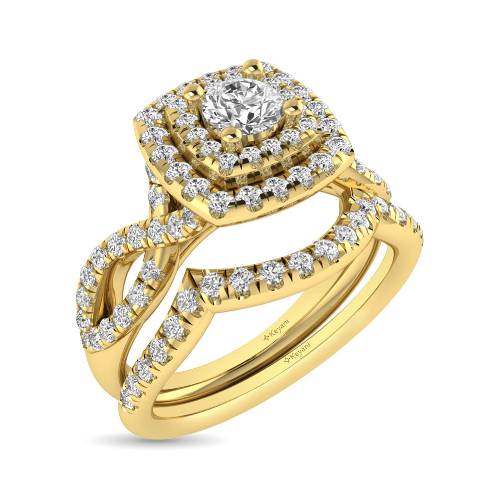 Diamond  Twist Shank Double Halo Bridal Ring 1 Ct.tw Round Cut in 14K Yellow Gold
