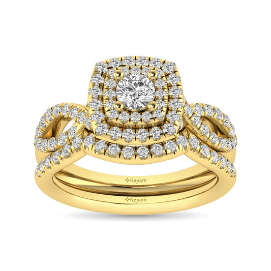 Diamond  Twist Shank Double Halo Bridal Ring 1 Ct.tw Round Cut in 14K Yellow Gold