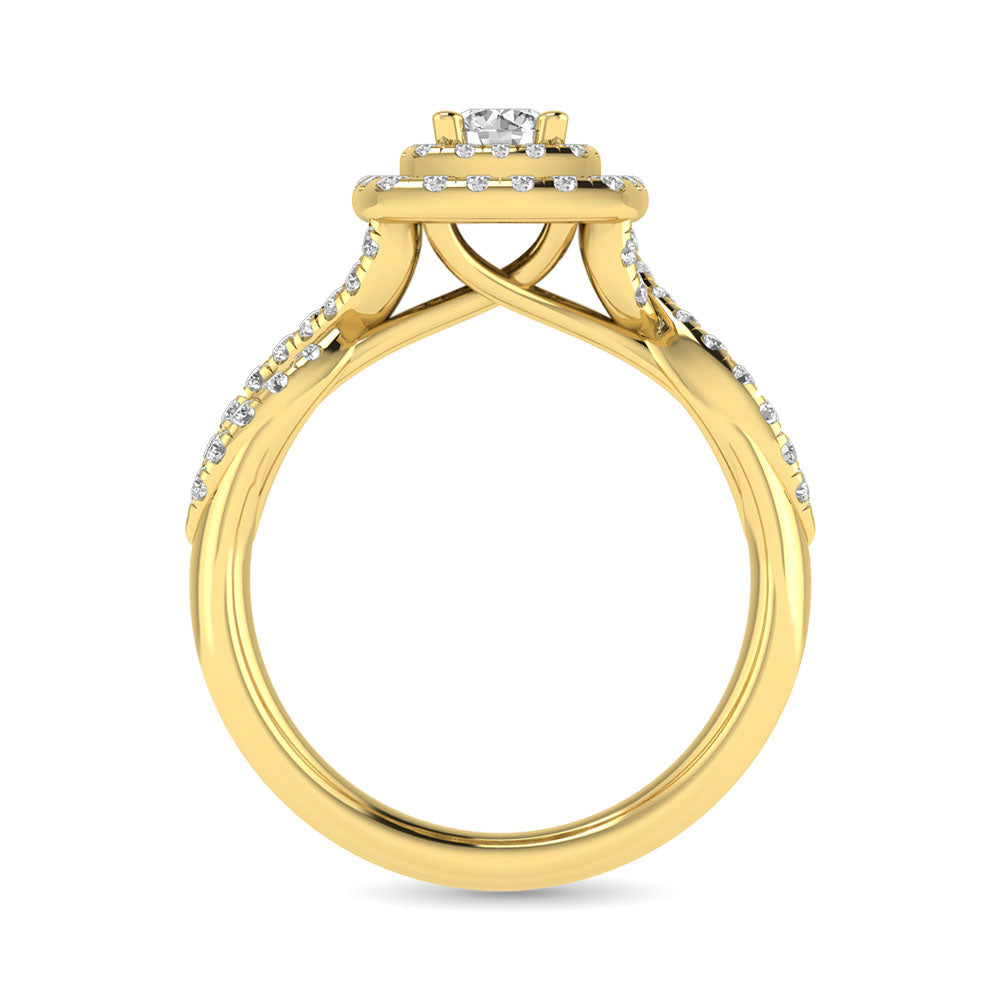 Diamond  Twist Shank Double Halo Bridal Ring 1 Ct.tw Round Cut in 14K Yellow Gold