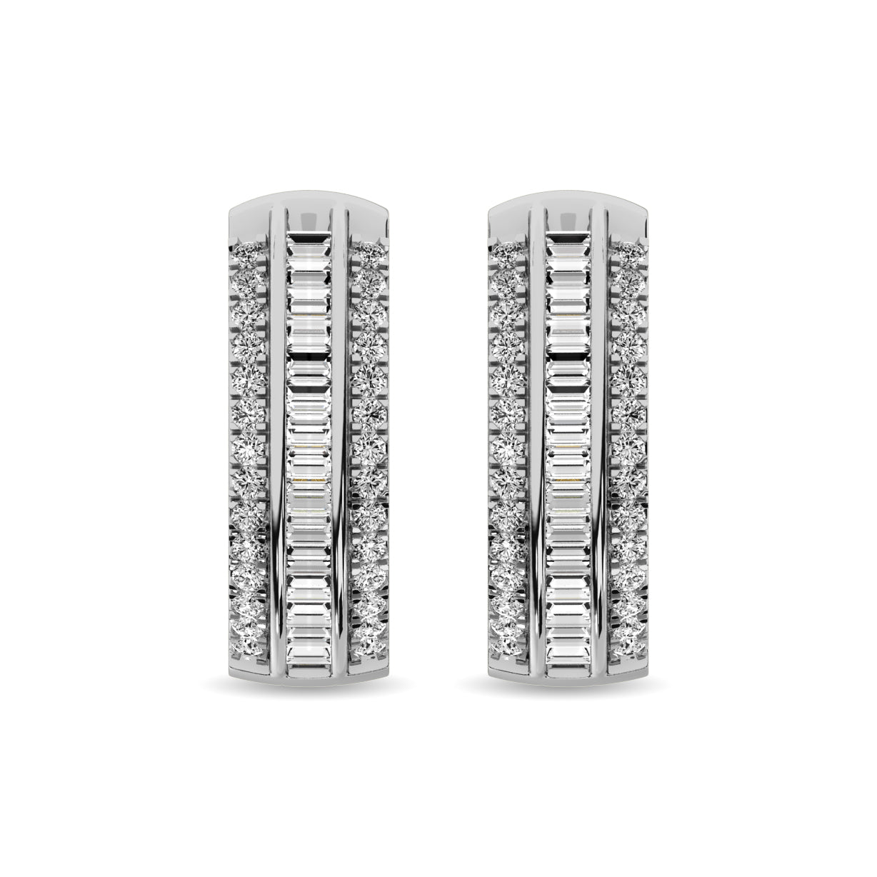 Diamond 1/3 Ct.Tw. Round and Baguette Hoop Earrings in 10K White Gold