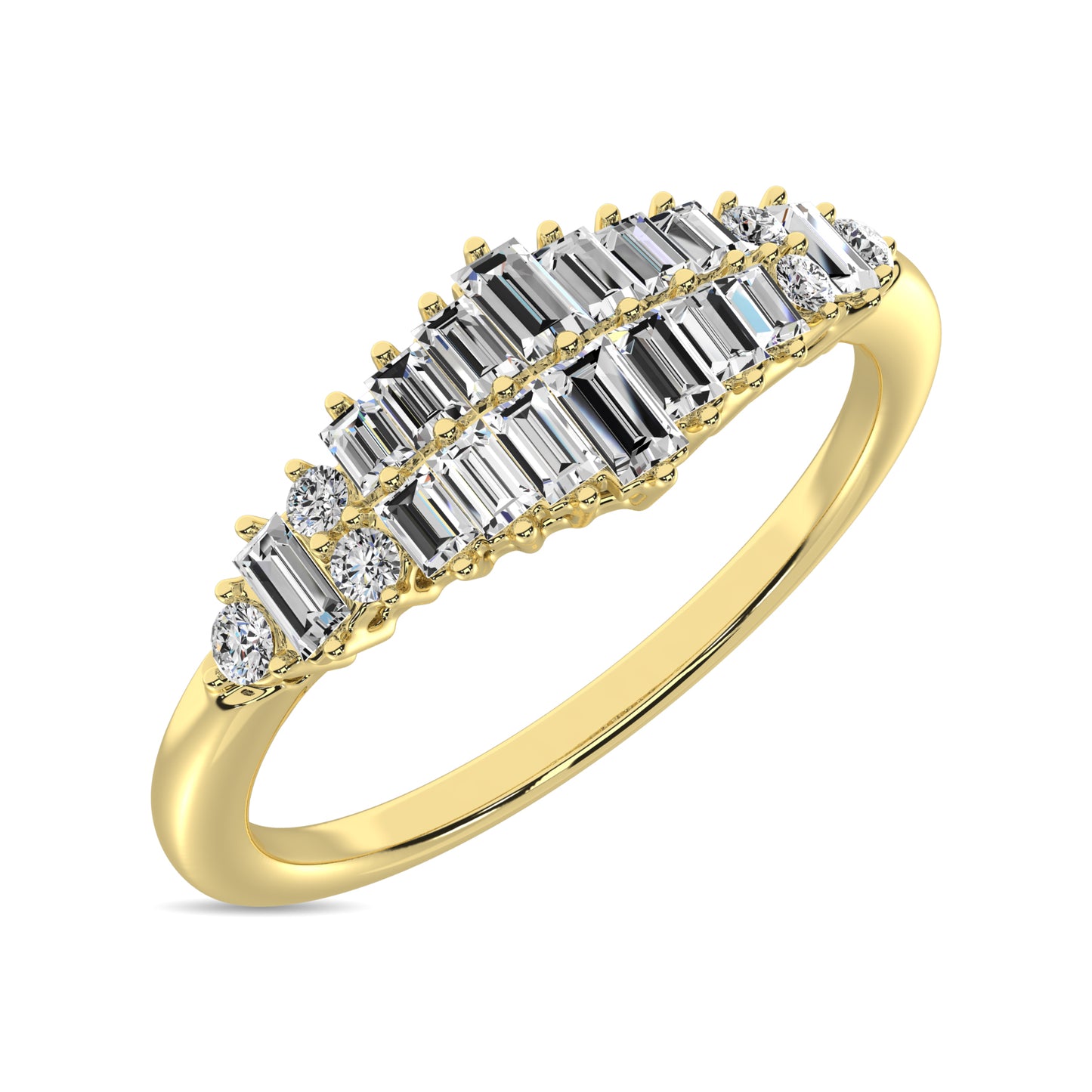 Diamond 1/4 Ct.Tw. Round and Baguette Fashion Ring in 10K Yellow Gold