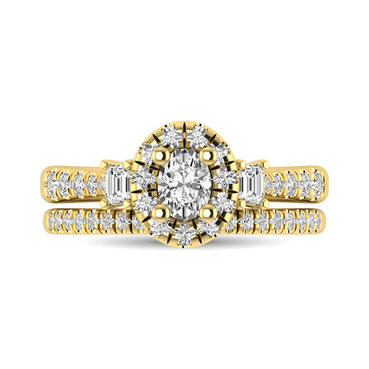 Diamond Classic Shank Single Halo Bridal Ring 1 Ct.tw Oval Cut in 14K Yellow Gold
