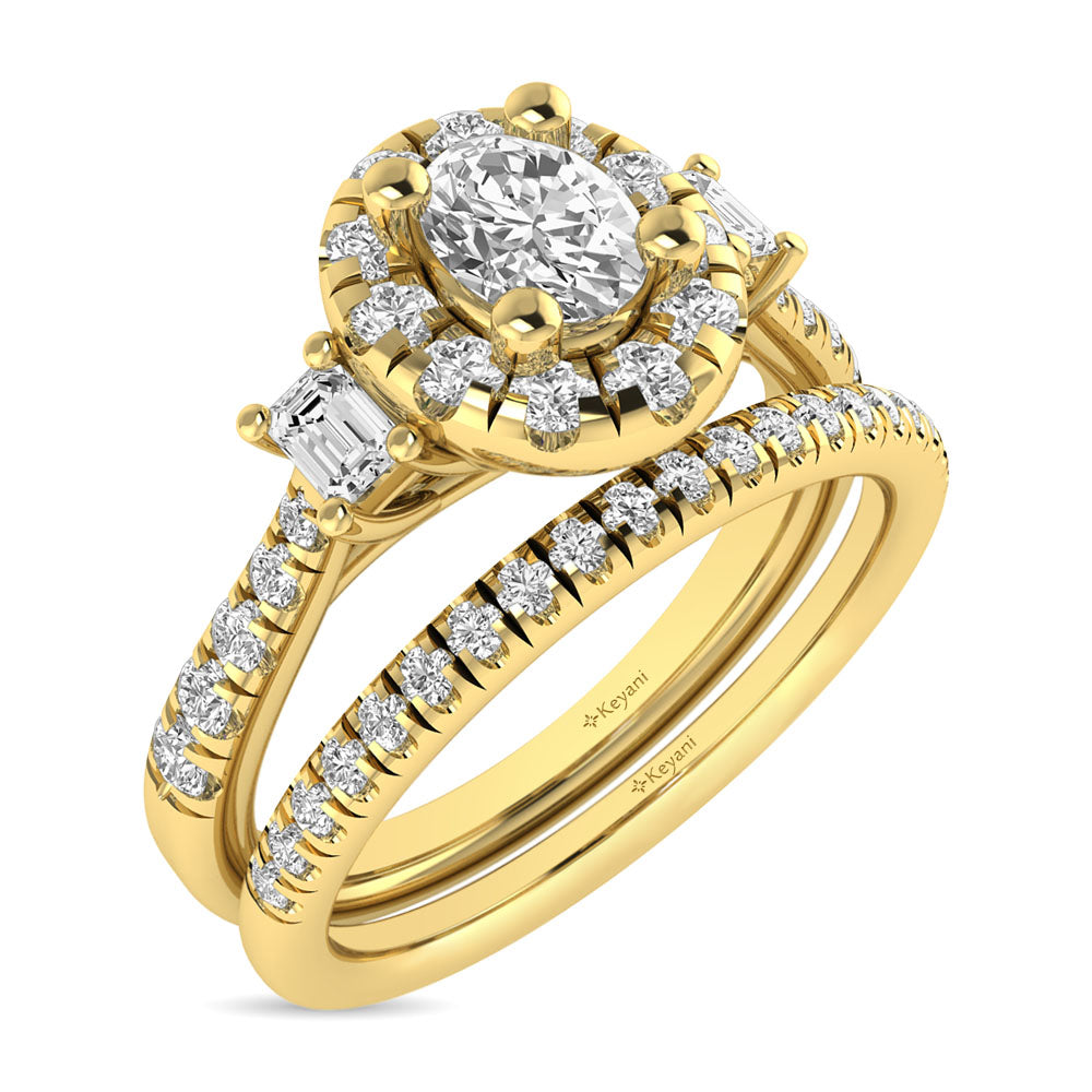 Diamond Classic Shank Single Halo Bridal Ring 1 Ct.tw Oval Cut in 14K Yellow Gold