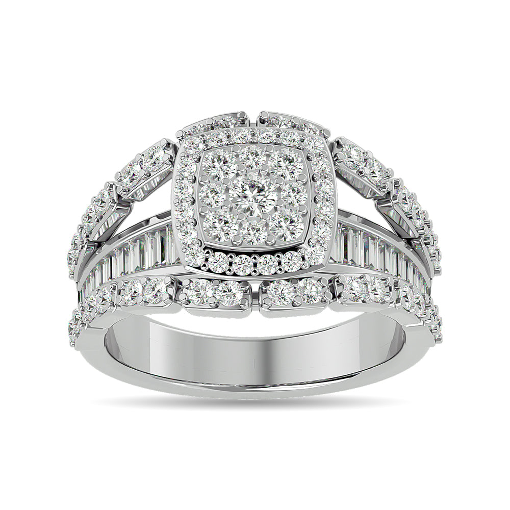 Diamond 1 1/2 Ct.tw Round Cut and Straight Baguette Fashion Ring in 14K White Gold