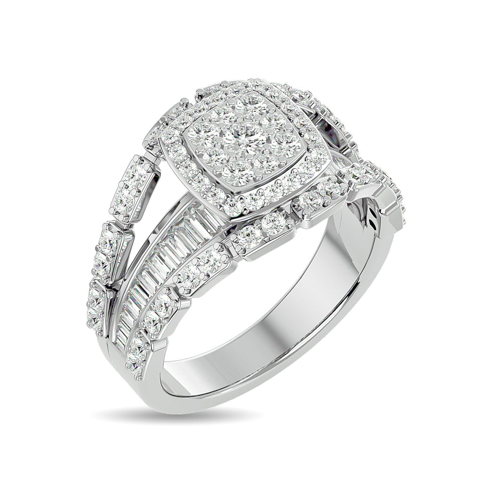Diamond 1 1/2 Ct.tw Round Cut and Straight Baguette Fashion Ring in 14K White Gold