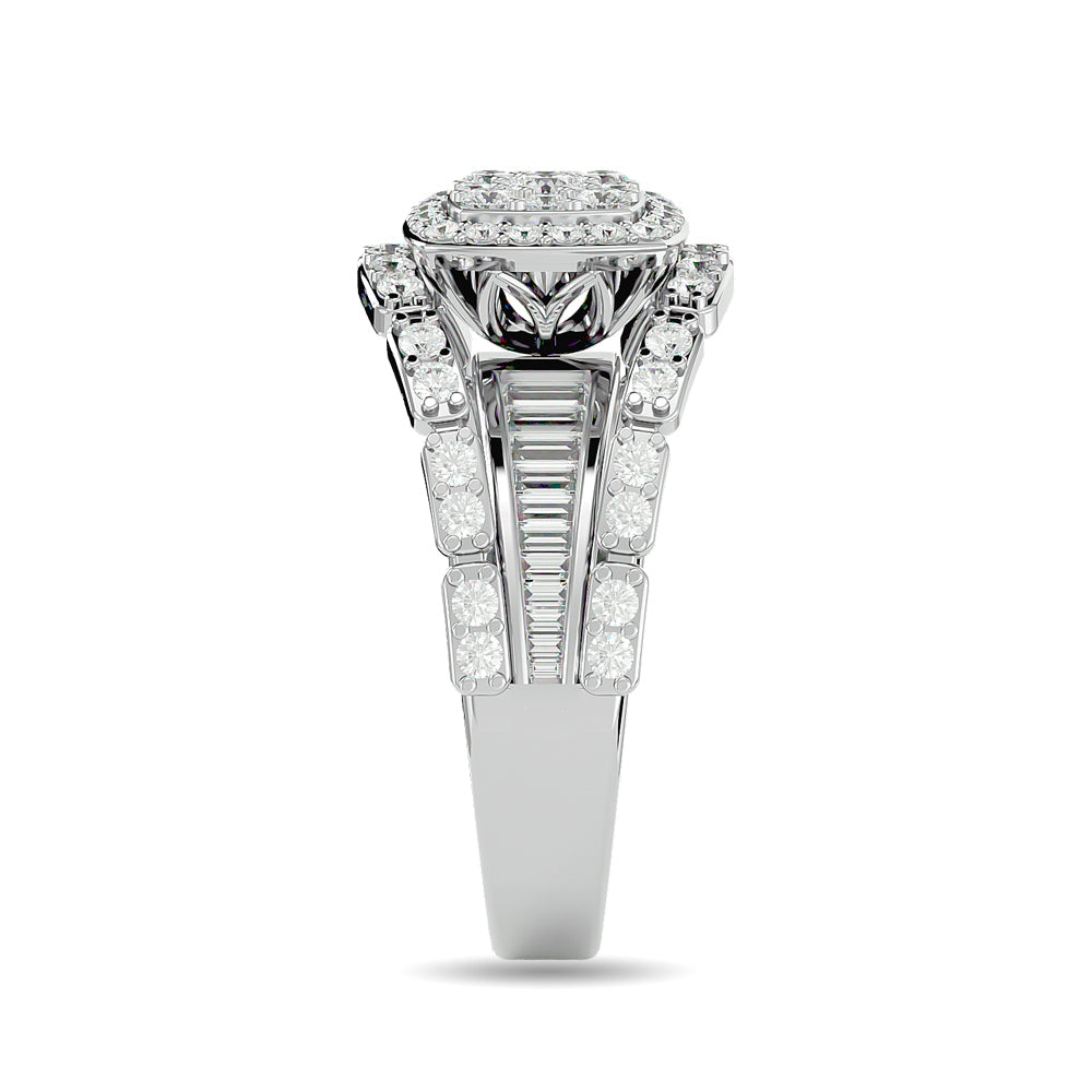Diamond 1 1/2 Ct.tw Round Cut and Straight Baguette Fashion Ring in 14K White Gold
