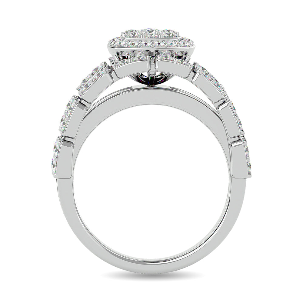 Diamond 1 1/2 Ct.tw Round Cut and Straight Baguette Fashion Ring in 14K White Gold