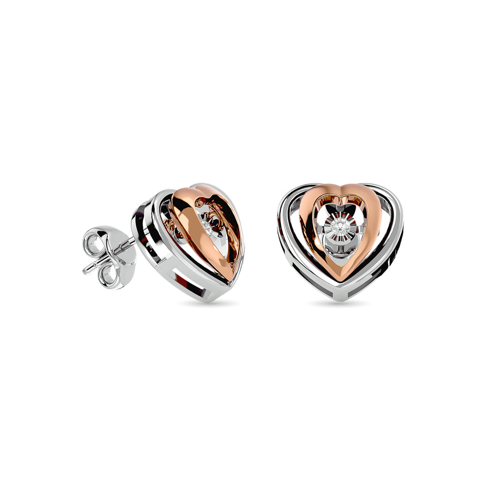 Diamond Two Tone Heart Earrings 1/20 Ct.tw in 10K White Gold