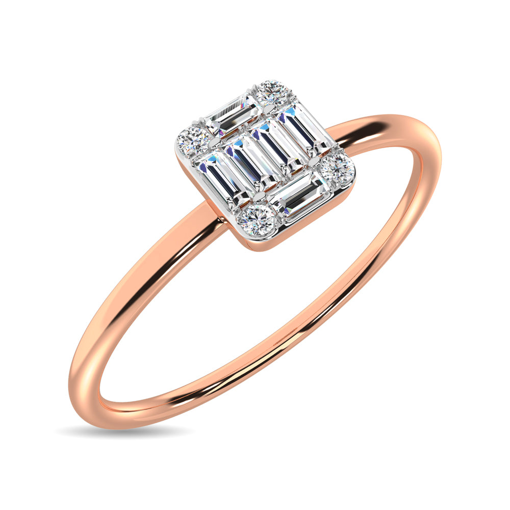 Diamond 1/10 Ct.tw Round and Baguette Cut Ring in 10K Rose Gold
