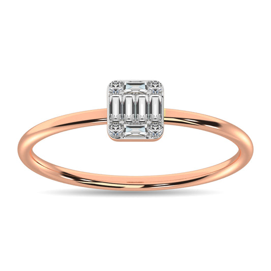 Diamond 1/10 Ct.tw Round and Baguette Cut Ring in 10K Rose Gold