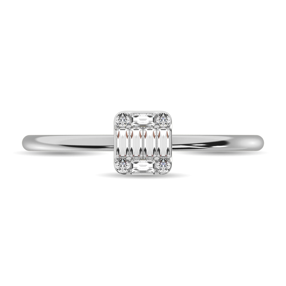Diamond 1/10 Ct.tw Round and Baguette Cut Ring in 10K White Gold