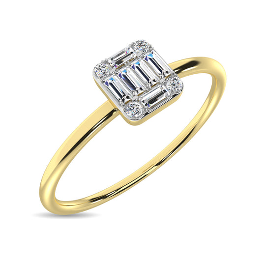 Diamond 1/10 Ct.tw Round and Baguette Cut Ring in 10K Yellow Gold