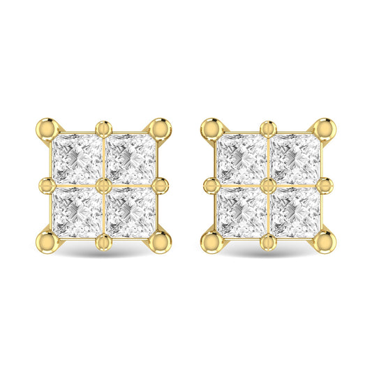 Diamond 1/6 Ct.Tw. Princess Cut Fashion Earrings in 14K Yellow Gold