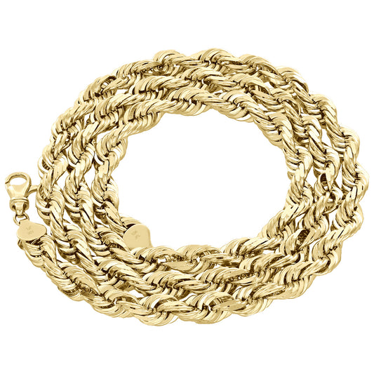 10kt Yellow Gold Solid Rope Chain 7mm 8 to 28 inches