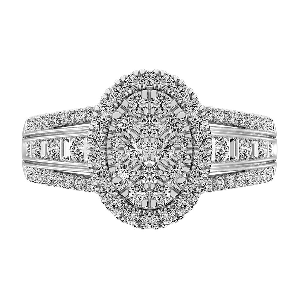 14K White Gold 1 Ct.Tw. Diamond Round and Baguette Engagement Ring