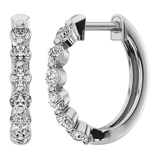 14K White Gold 1/2 Ct.Tw. Diamond Hoop Earrings