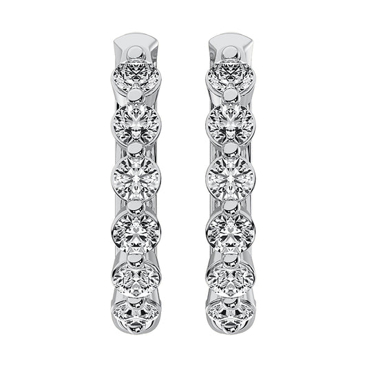 14K White Gold 1/2 Ct.Tw. Diamond Hoop Earrings