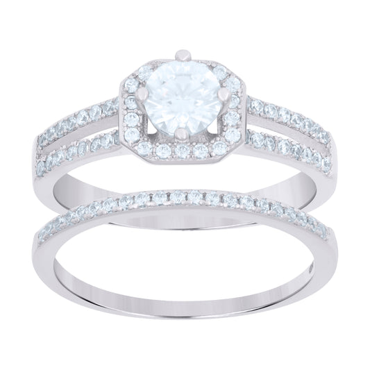 925 Sterling Silver Cz Duo Ring S6