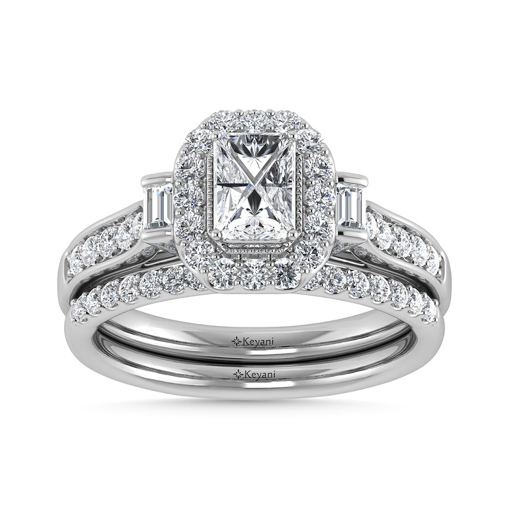 14K White Gold Diamond 1 Ct.Tw. Emerald Shape Bridal Ring