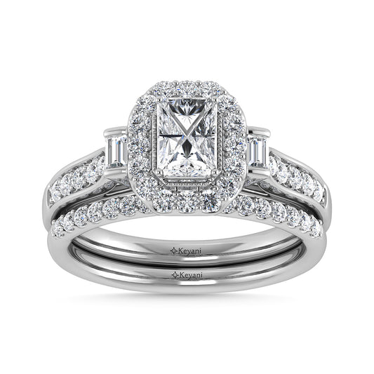 14K White Gold Diamond 1 Ct.Tw. Emerald Shape Bridal Ring